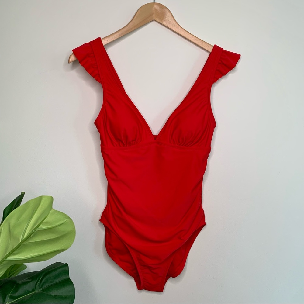 Kona Sol Ruffle Shoulder High Coverage Swimsuit - Picture 8 of 15